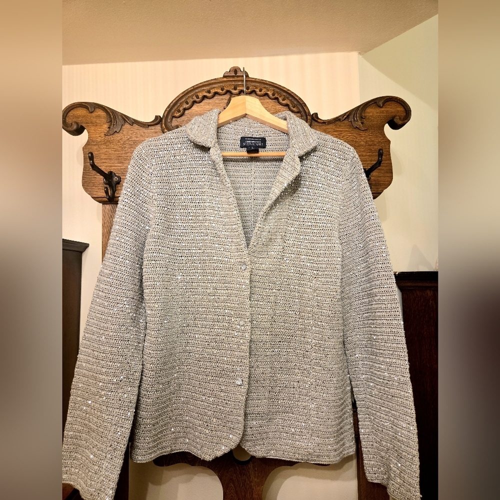 Jones New York Silver Sequined Jacket/Sweater